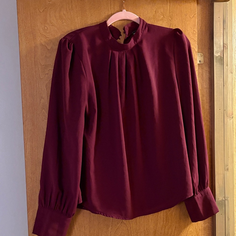 SHEIN Burgundy Blouse with Pleated Design